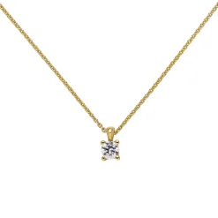 Collier Ankerkette mit Anhänger Solitär Diamant 0.15Ct 585 Gelbgold 45cm
