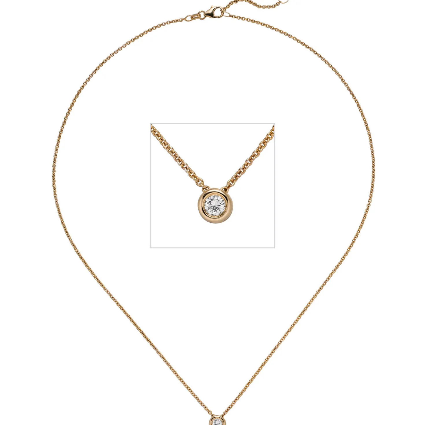 Collier Ankerkette mit Anhänger Solitär Diamant 0.15Ct 585 Rotgold 45cm
