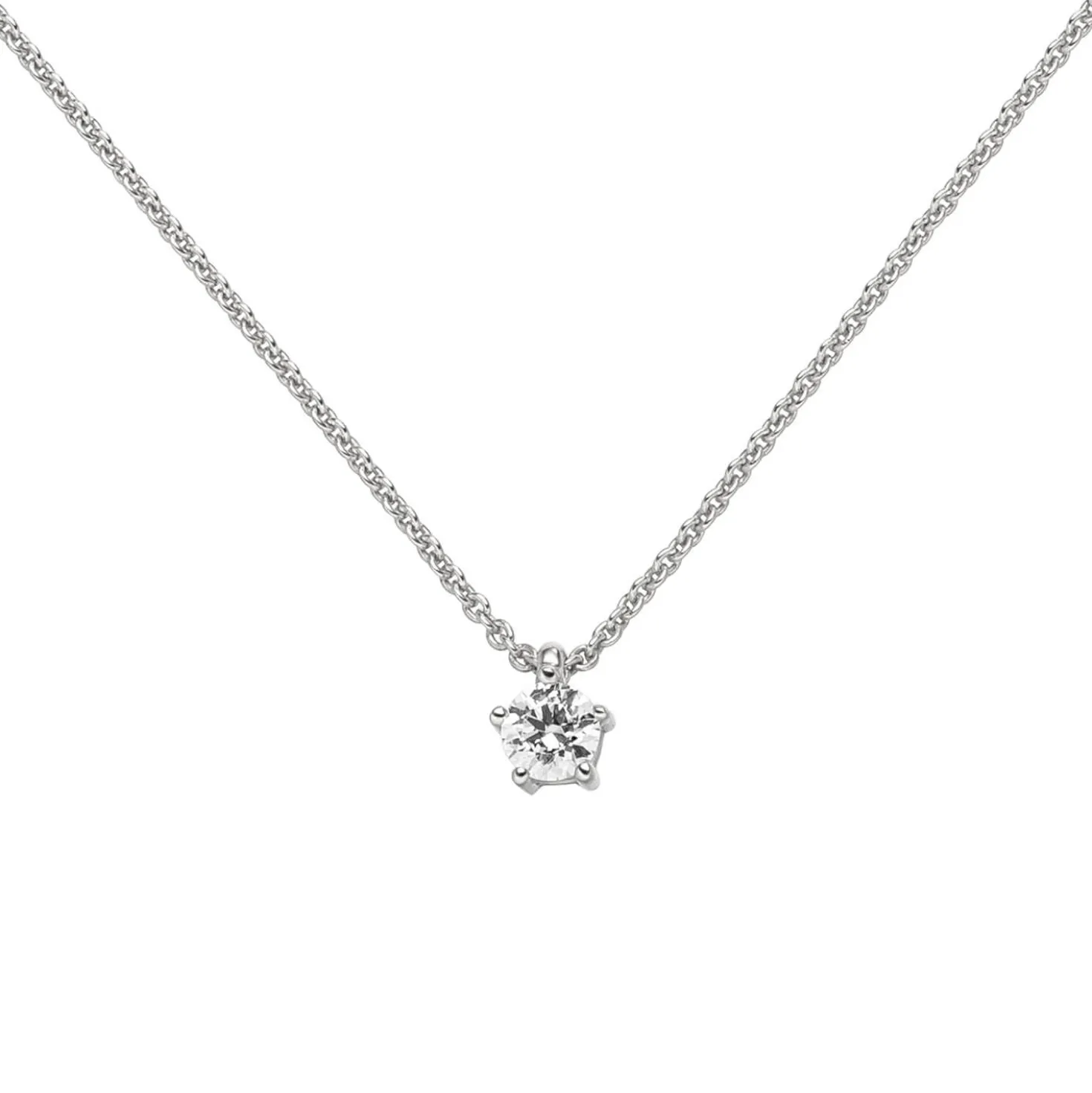 Collier Ankerkette mit Anhänger Solitär Diamant 0.15Ct 585 Weißgold 45cm