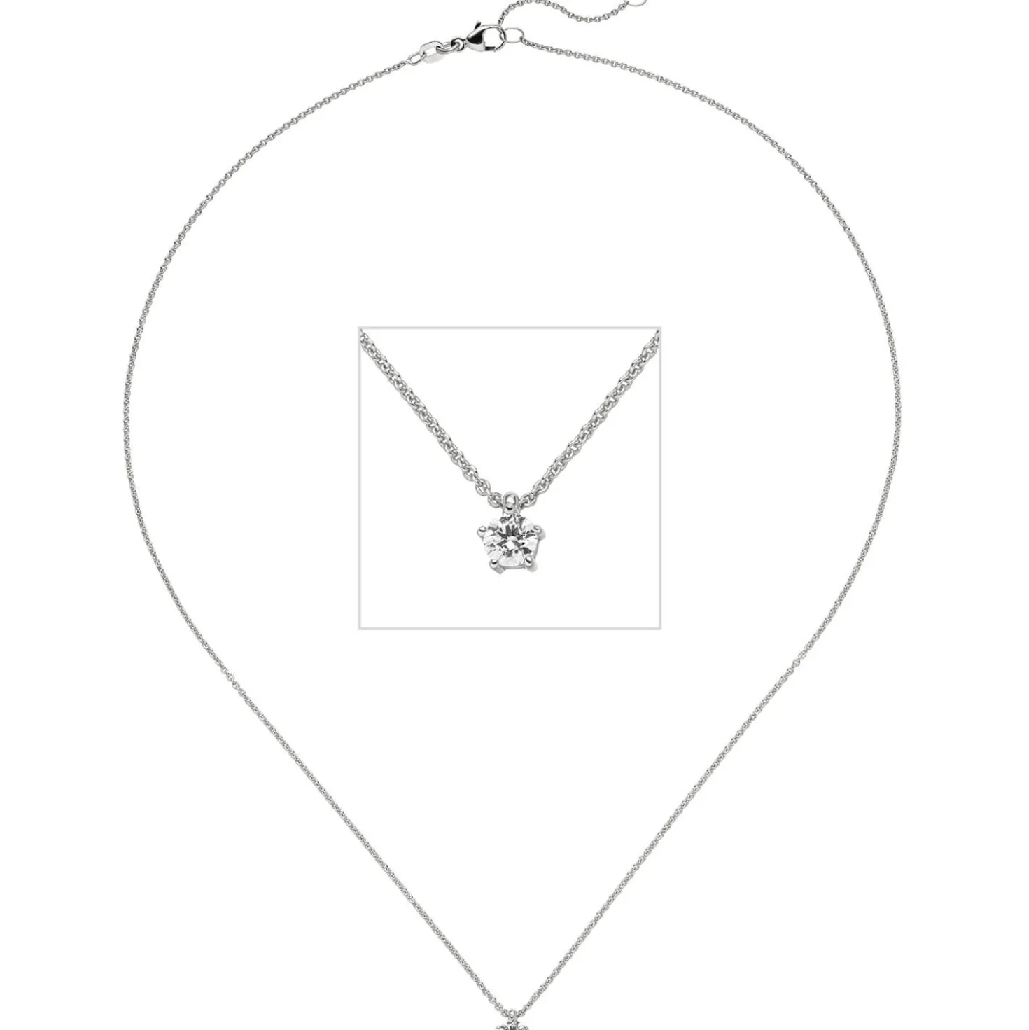 Collier Ankerkette mit Anhänger Solitär Diamant 0.15Ct 585 Weißgold 45cm