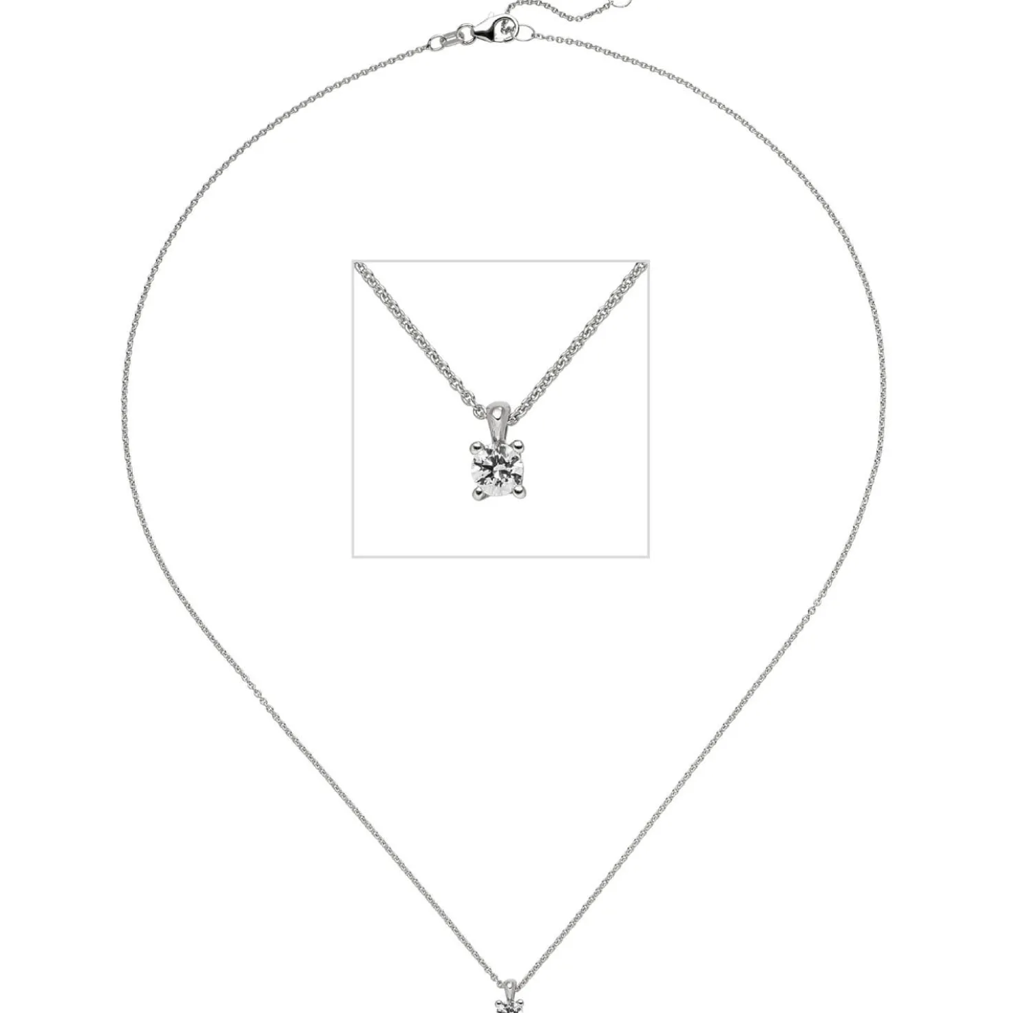 Collier Ankerkette mit Anhänger Solitär Diamant 0.15Ct 585 Weißgold 45cm