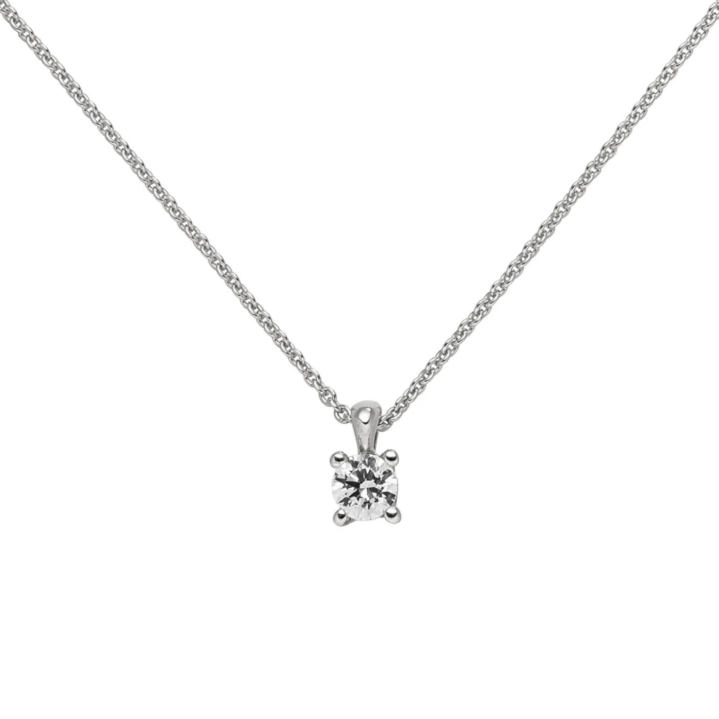Collier Ankerkette mit Anhänger Solitär Diamant 0.15Ct 585 Weißgold 45cm