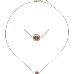 Collier Ankerkette mit Turmalin-Cabochon 16 Diamanten 0.05Ct 585 Rotgold