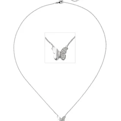 Collier Ankerkette Schmetterling mit 20 Diamanten 0.09Ct W/SI 585 Gold Weißgold
