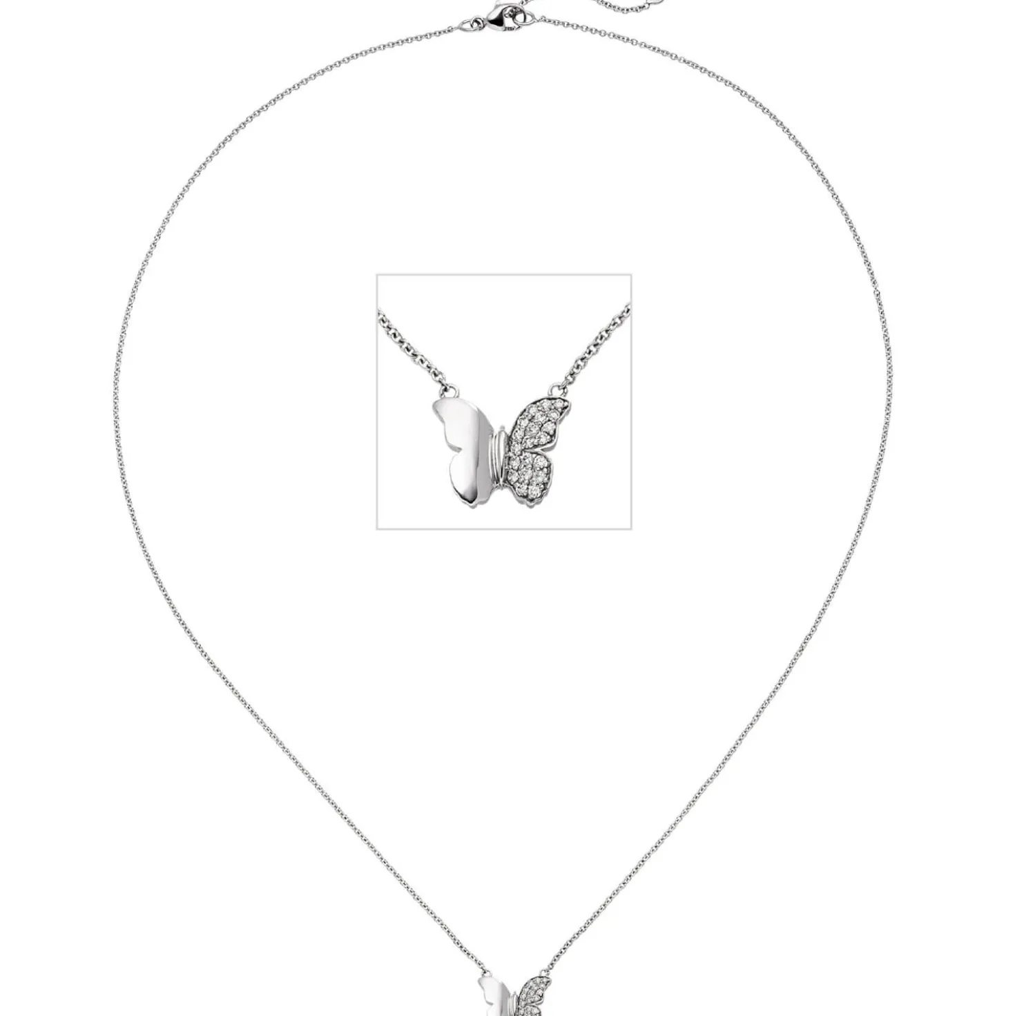 Collier Ankerkette Schmetterling mit 20 Diamanten 0.09Ct W/SI 585 Gold Weißgold