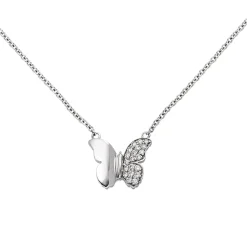 Collier Ankerkette Schmetterling mit 20 Diamanten 0.09Ct W/SI 585 Gold Weißgold