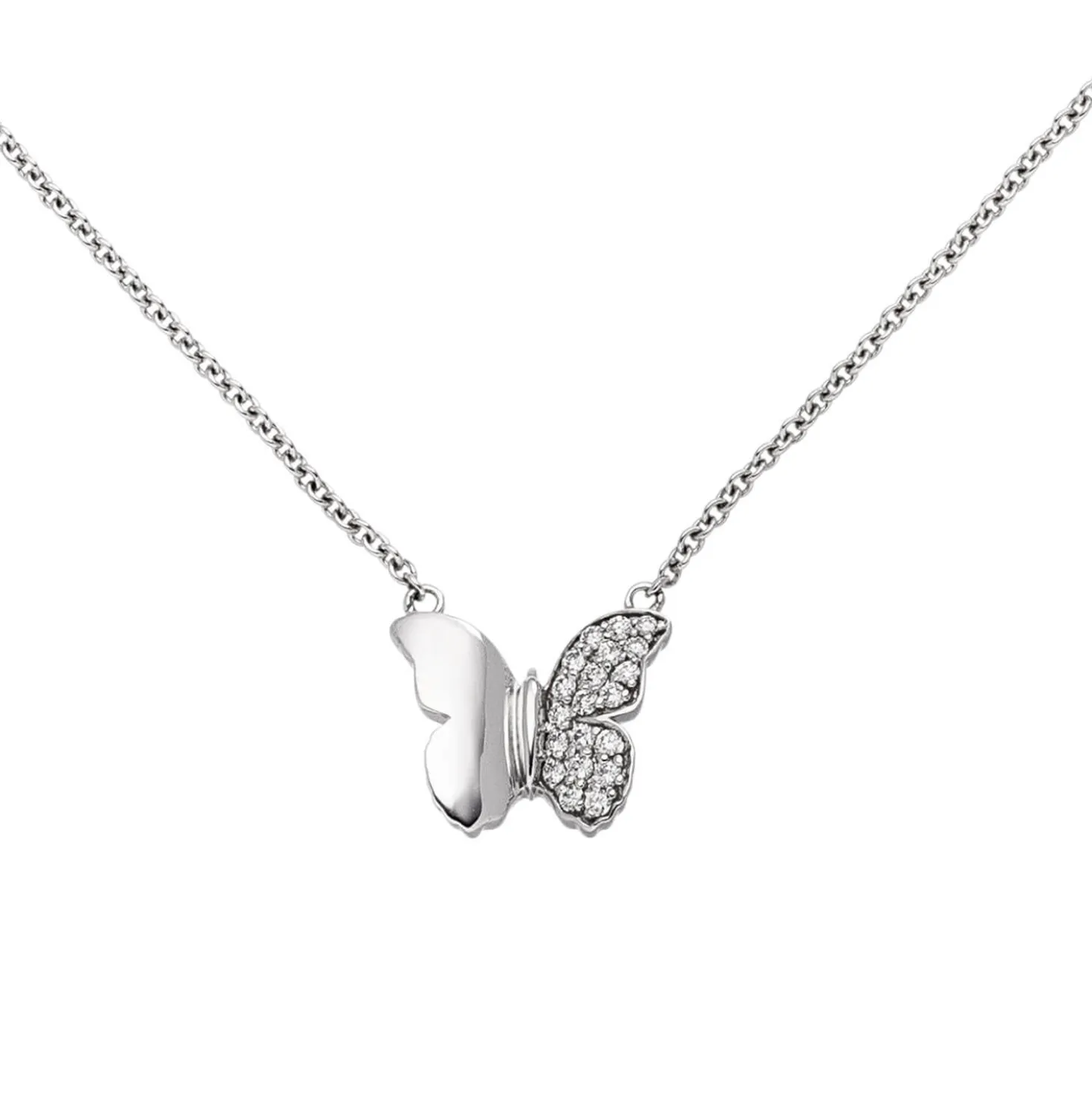 Collier Ankerkette Schmetterling mit 20 Diamanten 0.09Ct W/SI 585 Gold Weißgold