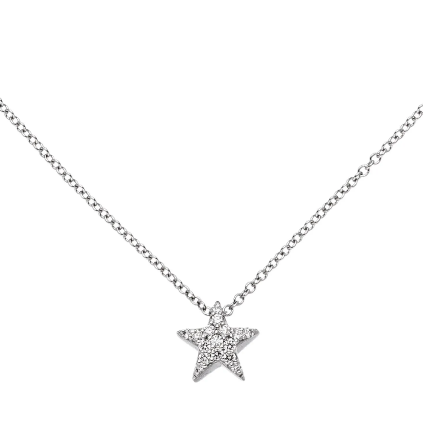 Collier Ankerkette Sternchen mit 16 Diamanten 0.05Ct W/SI 585 Gold Weißgold