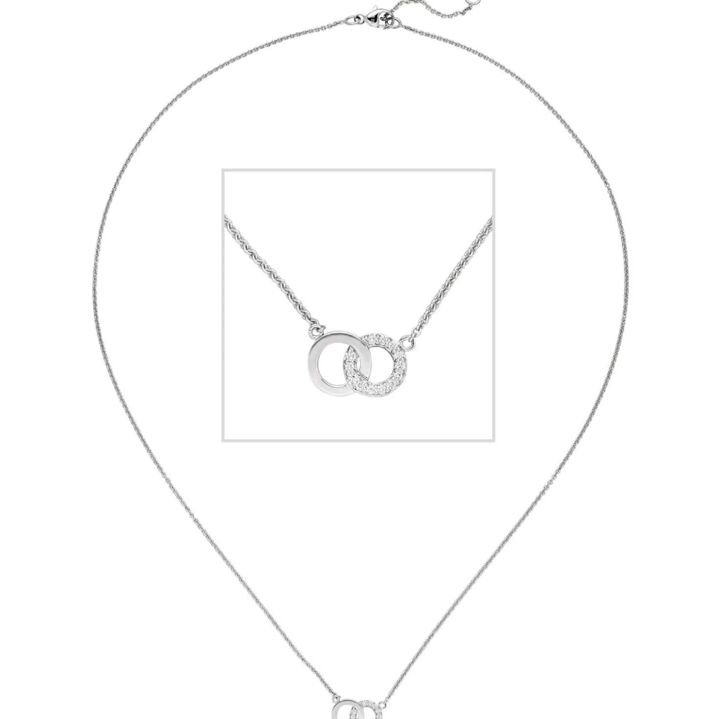 Collier Ankerkette zwei Ringe mit 13 Diamanten 0.05Ct 585 Weißgold 45cm