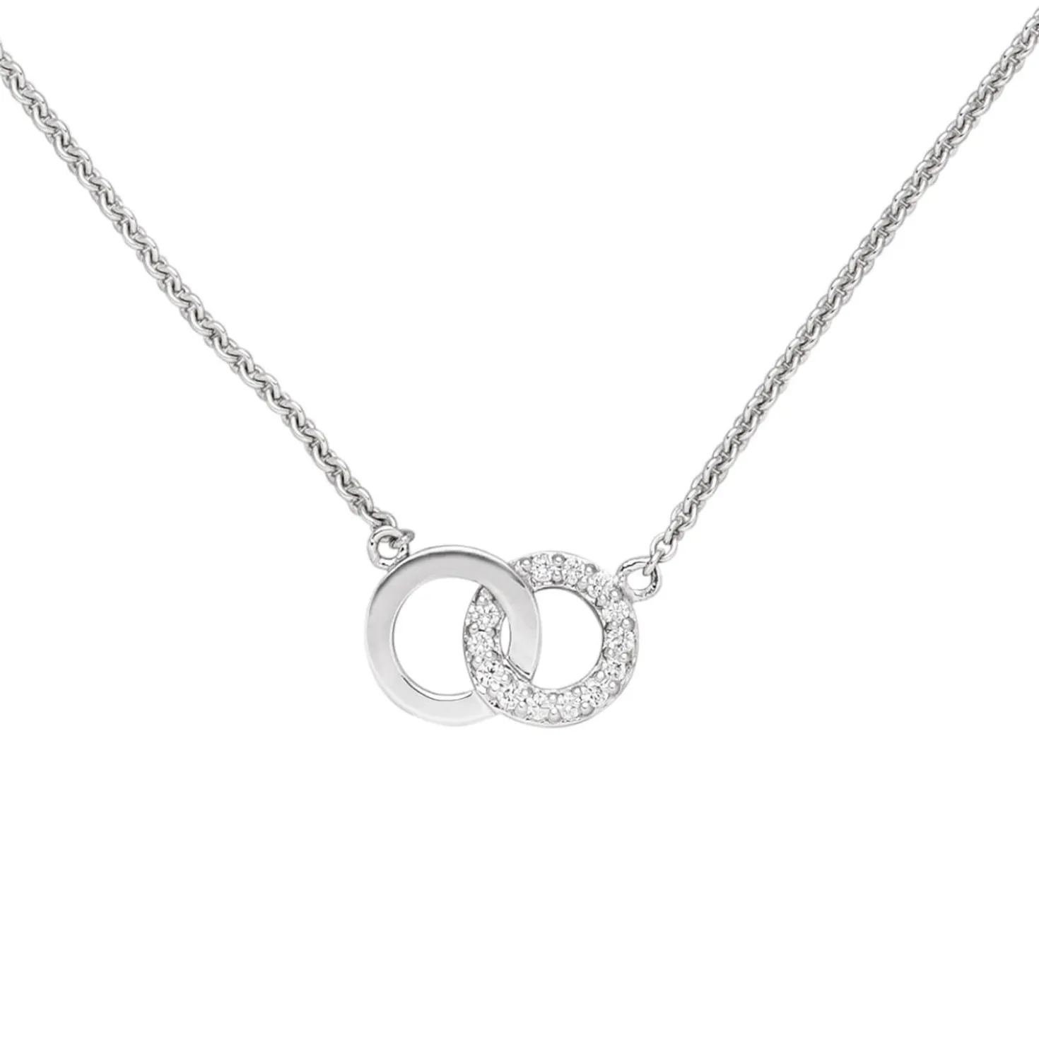 Collier Ankerkette zwei Ringe mit 13 Diamanten 0.05Ct 585 Weißgold 45cm