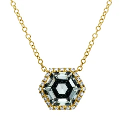 Collier aus 750 Gelbgold Amethyst 1,6ct grün 24 Brillanten 0,11ct TW-SI L:43,2cm