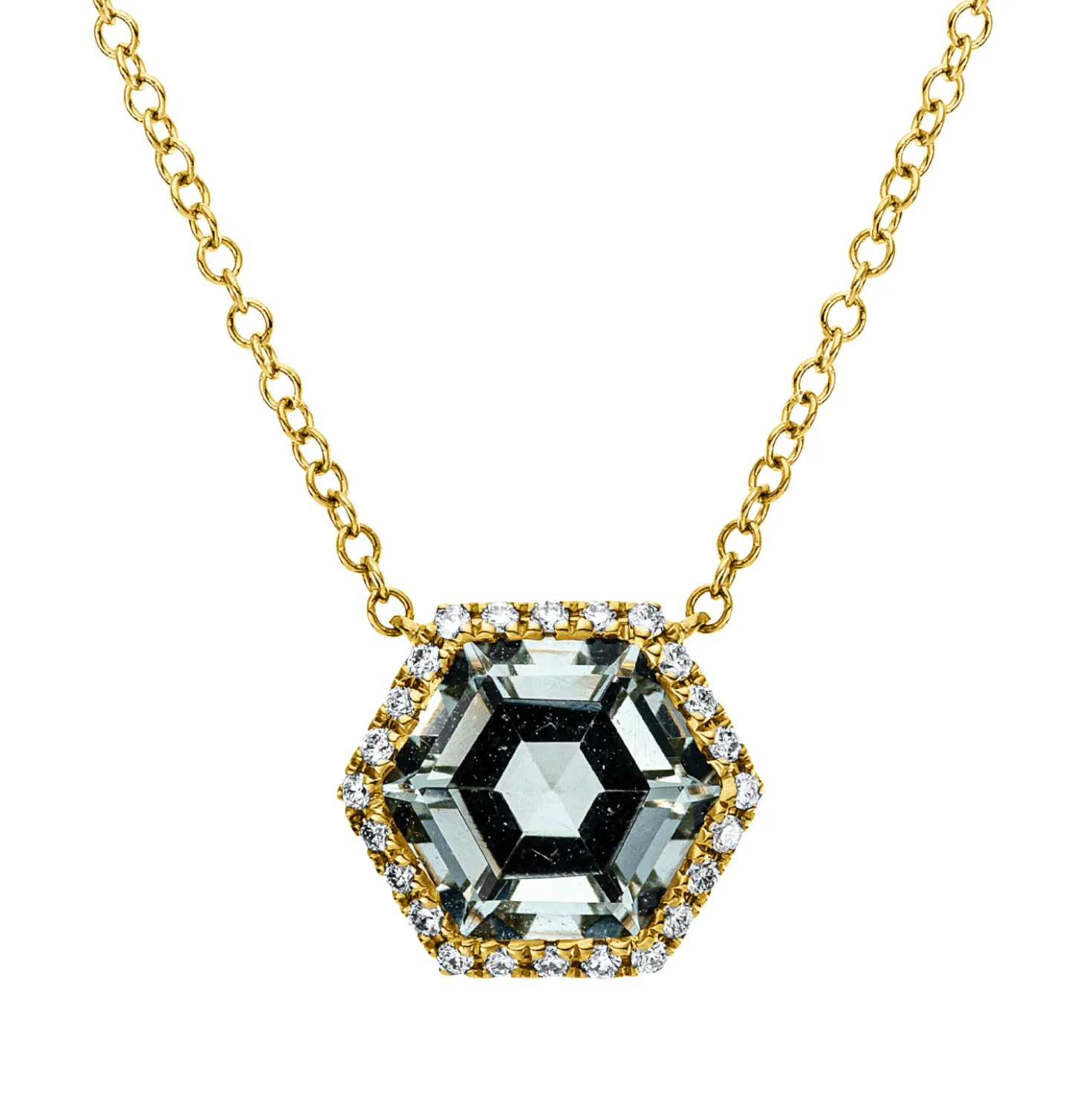 Collier aus 750 Gelbgold Amethyst 1,6ct grün 24 Brillanten 0,11ct TW-SI L:43,2cm