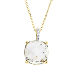 Collier aus 750 Gelbgold Amethyst 3,44ct grün 5 Diamanten 0,04ct TW-SI L:45,7cm