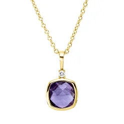 Collier aus 750 Gelbgold Amethyst 0,85ct lila Brillant 0,02ct TW-SI L:45cm