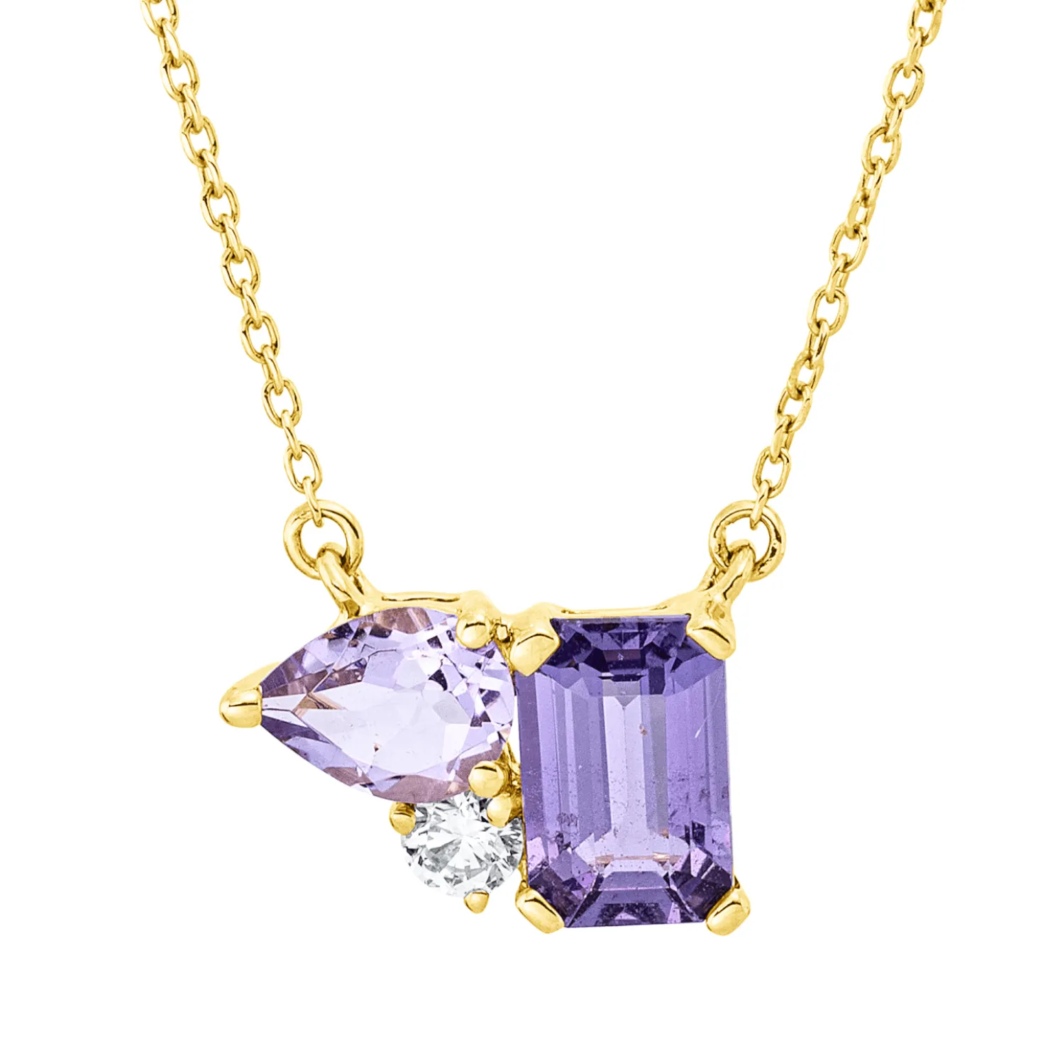 Collier aus 750 Gelbgold 2 Amethyste 0,92ct lila Brillant 0,05ct TW-SI L:40,6cm