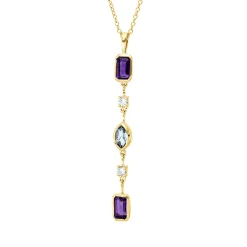 Collier aus 750 Gelbgold 3 Aquamarine 0,72ct blau 2 Brillanten 0,07ct TW-SI L:45cm