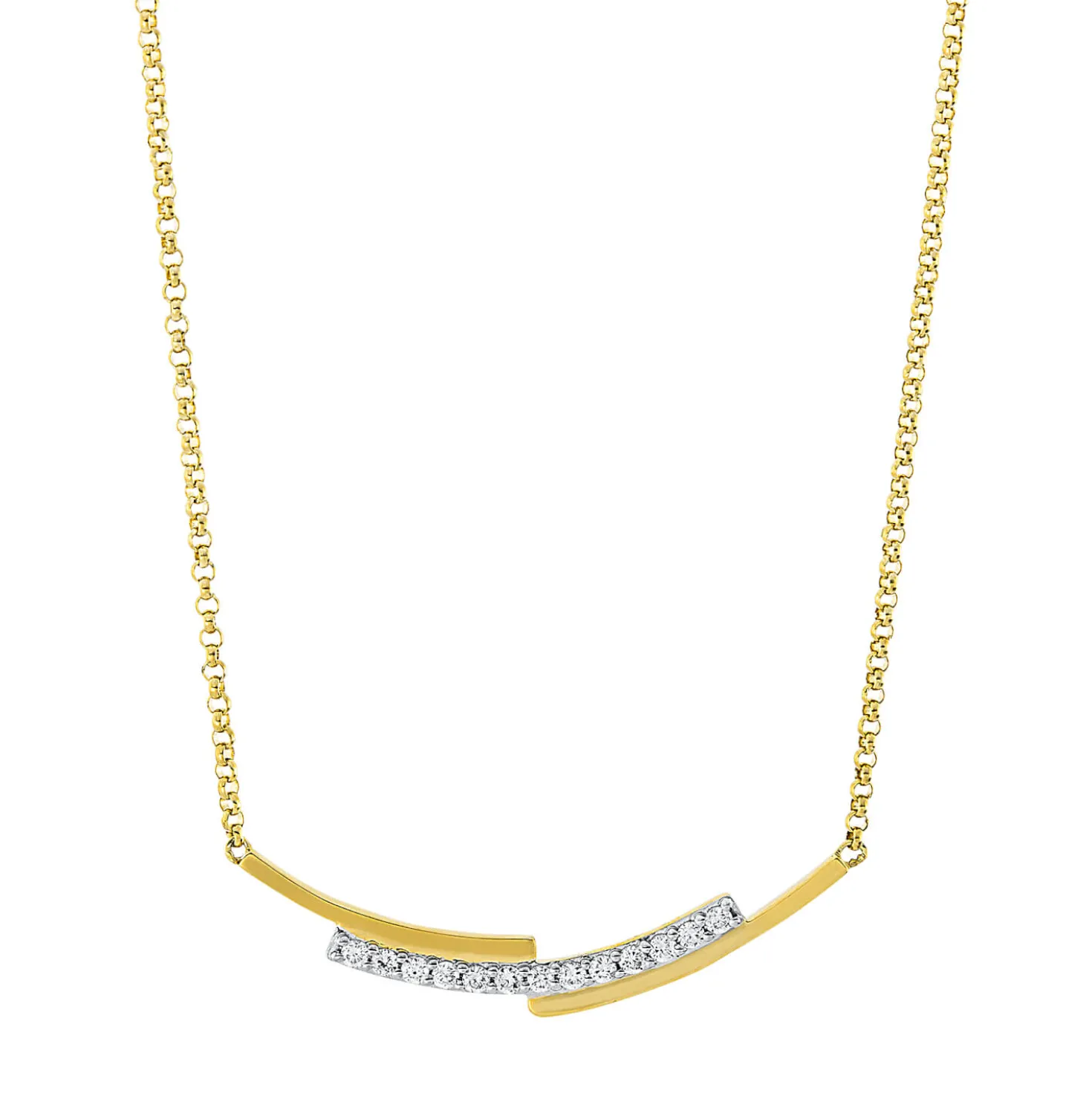 Collier aus 750 Gelbgold 13 Brillanten 0,1ct TW-PI L:45,7cm Fassung rhodiniert