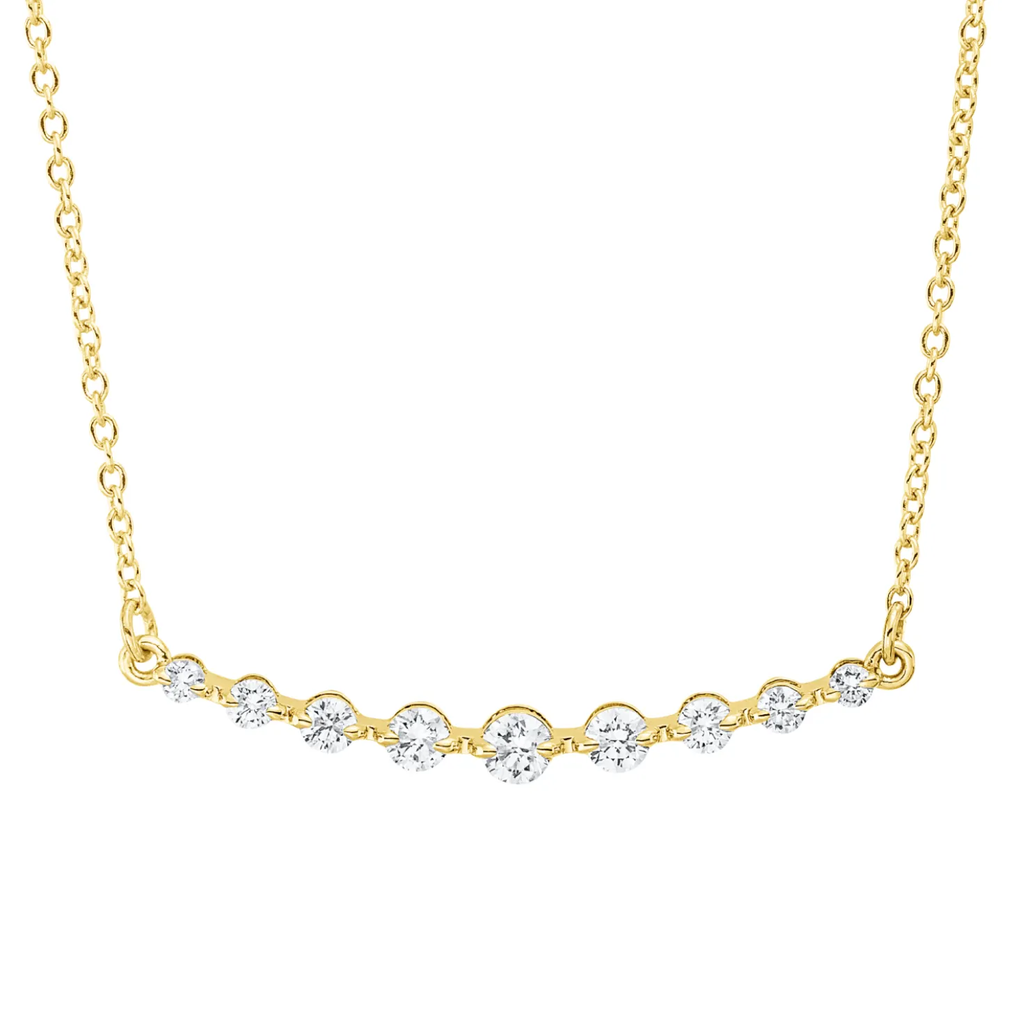 Collier aus 750 Gelbgold 9 Brillanten 0,25ct TW-SI L:45,7cm Fassung rhodiniert