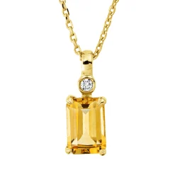 Collier aus 750 Gelbgold Citrin 0,62ct gelb Brillant 0,01ct TW-SI L:45cm