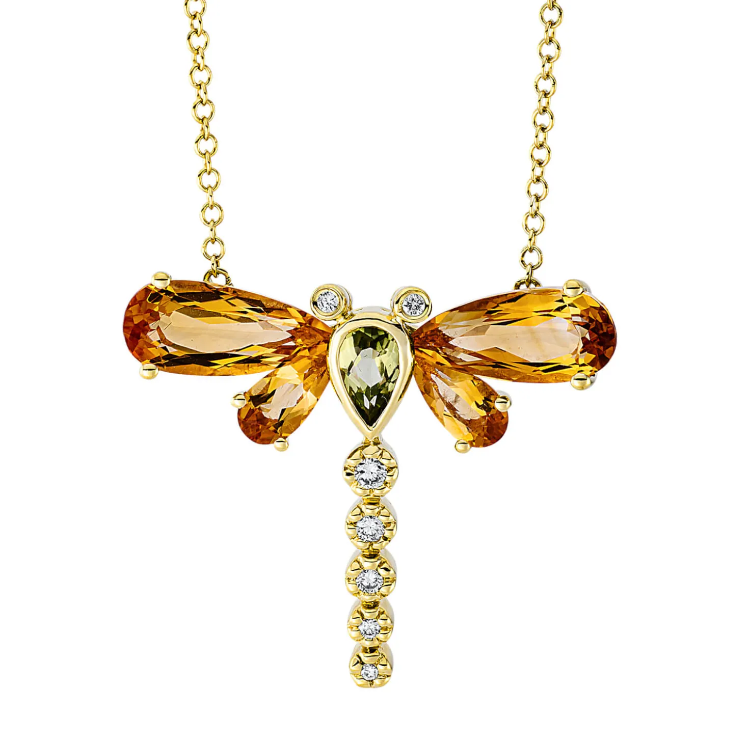 Collier aus 750 Gelbgold 5 Citrine 2,4ct gelb 7 Brillanten 0,08ct TW-SI L:45,7cm