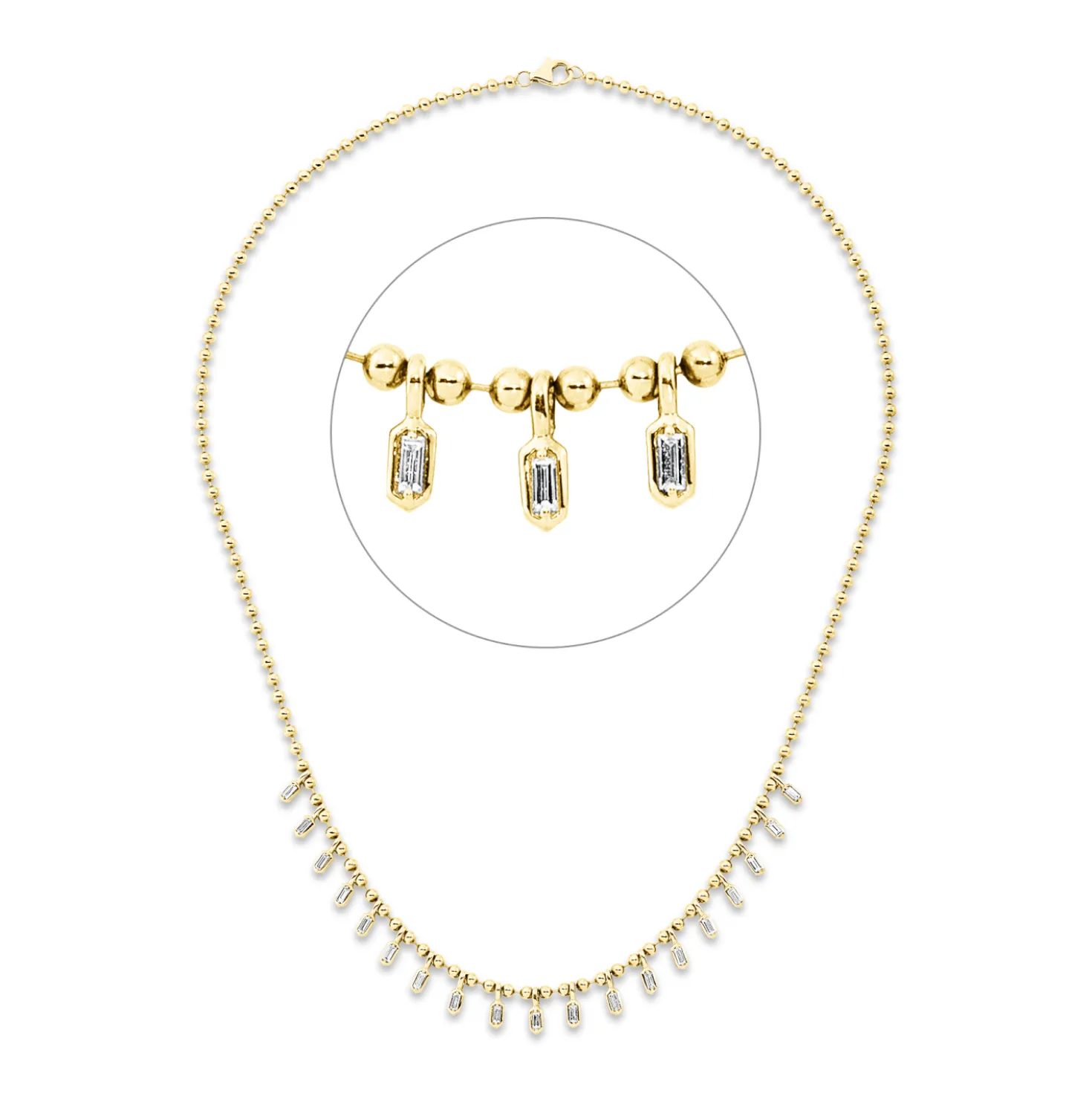 Collier aus 585 Gelbgold 19 Diamanten Baguette-Schliff 0,59ct TW-SI L:45,7cm
