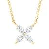 Collier aus 750 Gelbgold 4 Diamanten Navette-Schliff 0,19ct TW-SI L:43cm