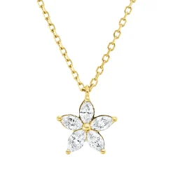 Collier aus 750 Gelbgold 5 Diamanten Navette-Schliff 0,25ct TW-SI L:45cm