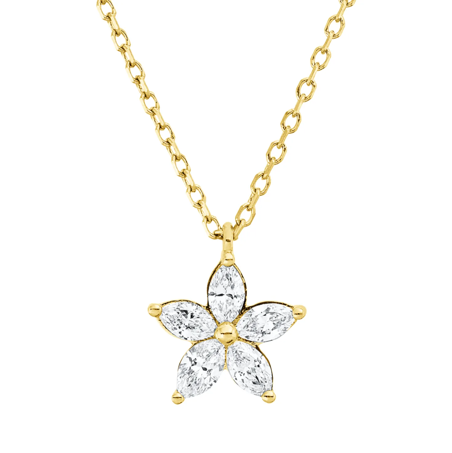 Collier aus 750 Gelbgold 5 Diamanten Navette-Schliff 0,25ct TW-SI L:45cm