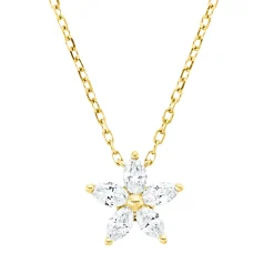 Collier aus 750 Gelbgold 5 Diamanten Navette-Schliff 0,26ct TW-VSI L:45cm