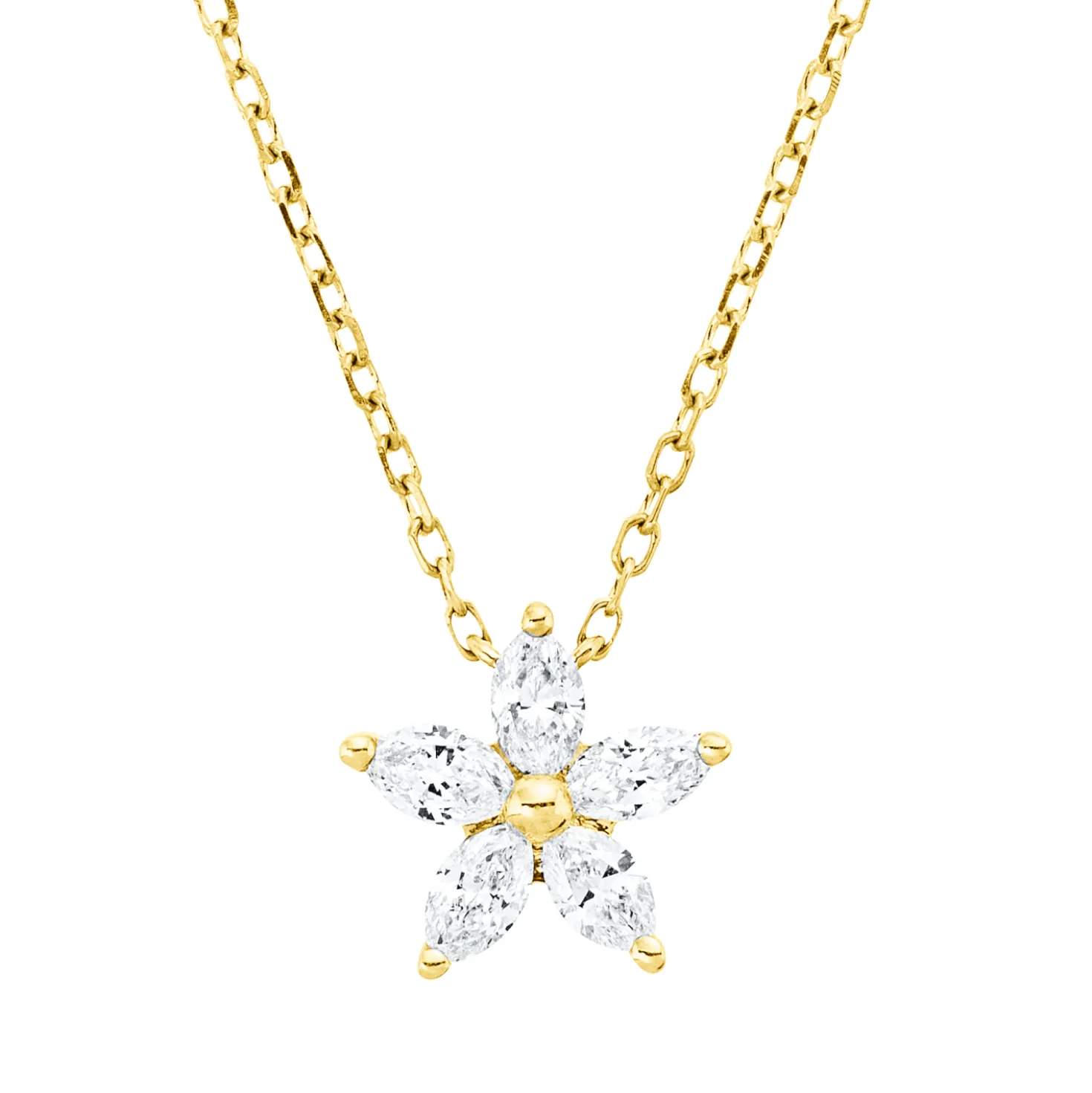 Collier aus 750 Gelbgold 5 Diamanten Navette-Schliff 0,26ct TW-VSI L:45cm