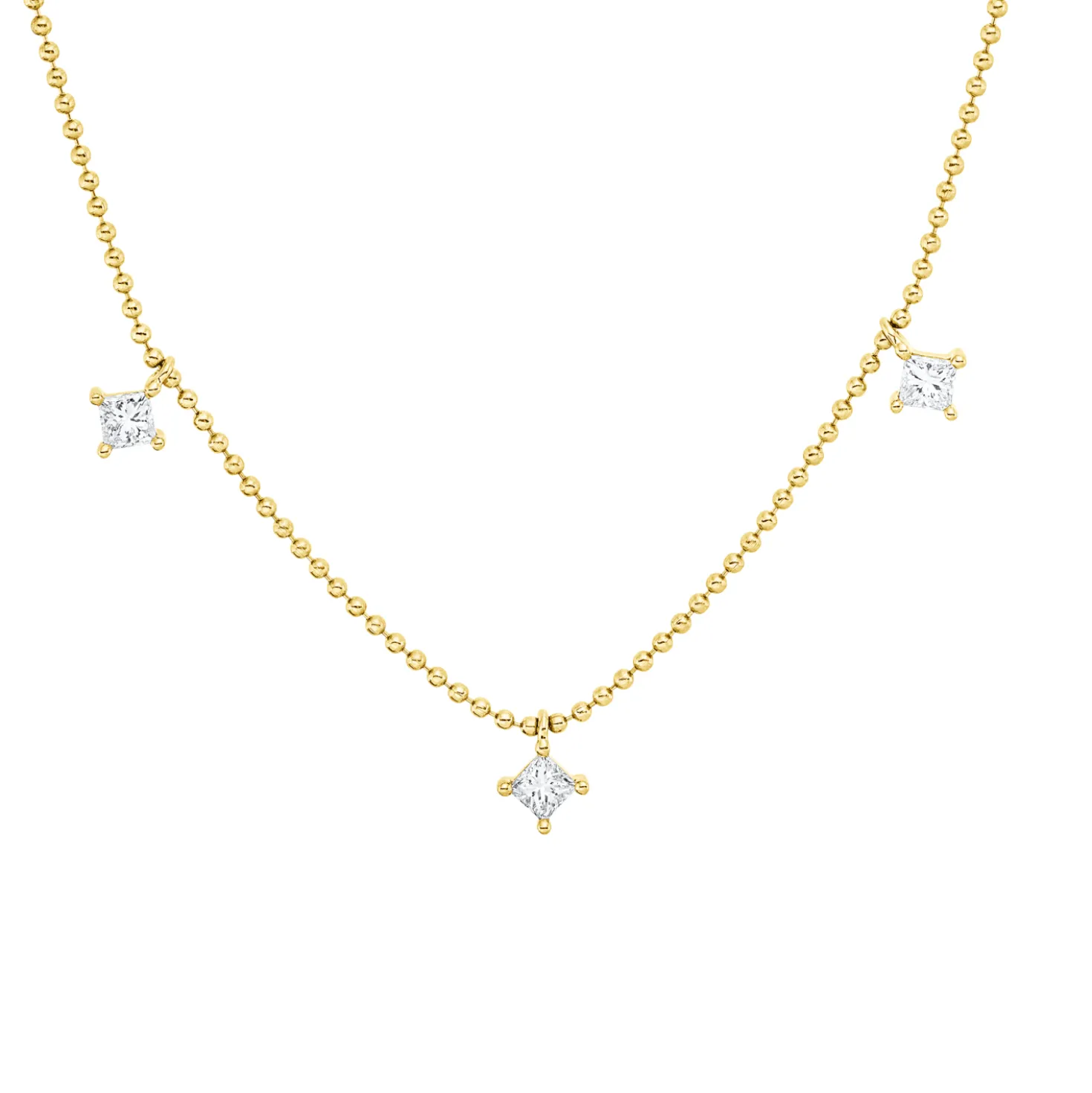 Collier aus 750 Gelbgold 5 Diamanten Prinzess-Schliff 0,49ct TW-SI L:46cm