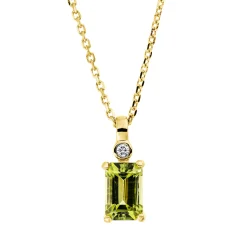 Collier aus 750 Gelbgold Peridot 0,62ct grün Brillant 0,01ct TW-SI L:45cm