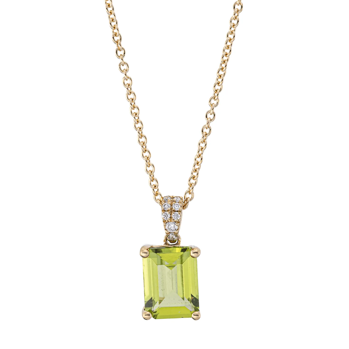 Collier aus 750 Gelbgold Peridot 1,54ct grün 8 Brillanten 0,04ct TW-SI L:45cm