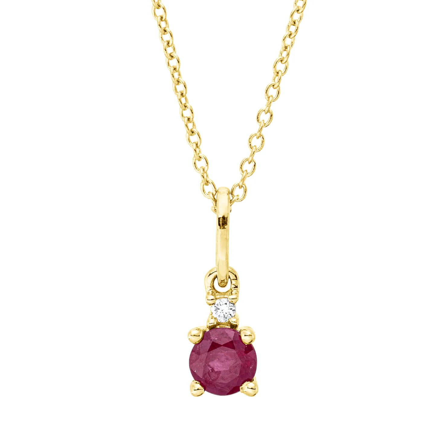 Collier aus 750 Gelbgold Rubin 0,42ct rot Brillant 0,02ct TW-SI L:45cm 4er-Krappe