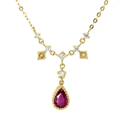 Collier aus 750 Gelbgold Rubin 0,53ct rot 8 Brillanten 0,11ct F-VSI L:45,7cm