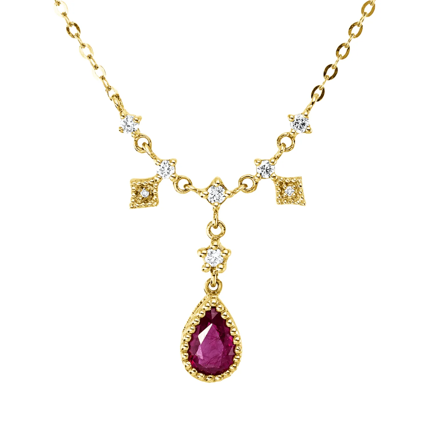 Collier aus 750 Gelbgold Rubin 0,53ct rot 8 Brillanten 0,11ct F-VSI L:45,7cm
