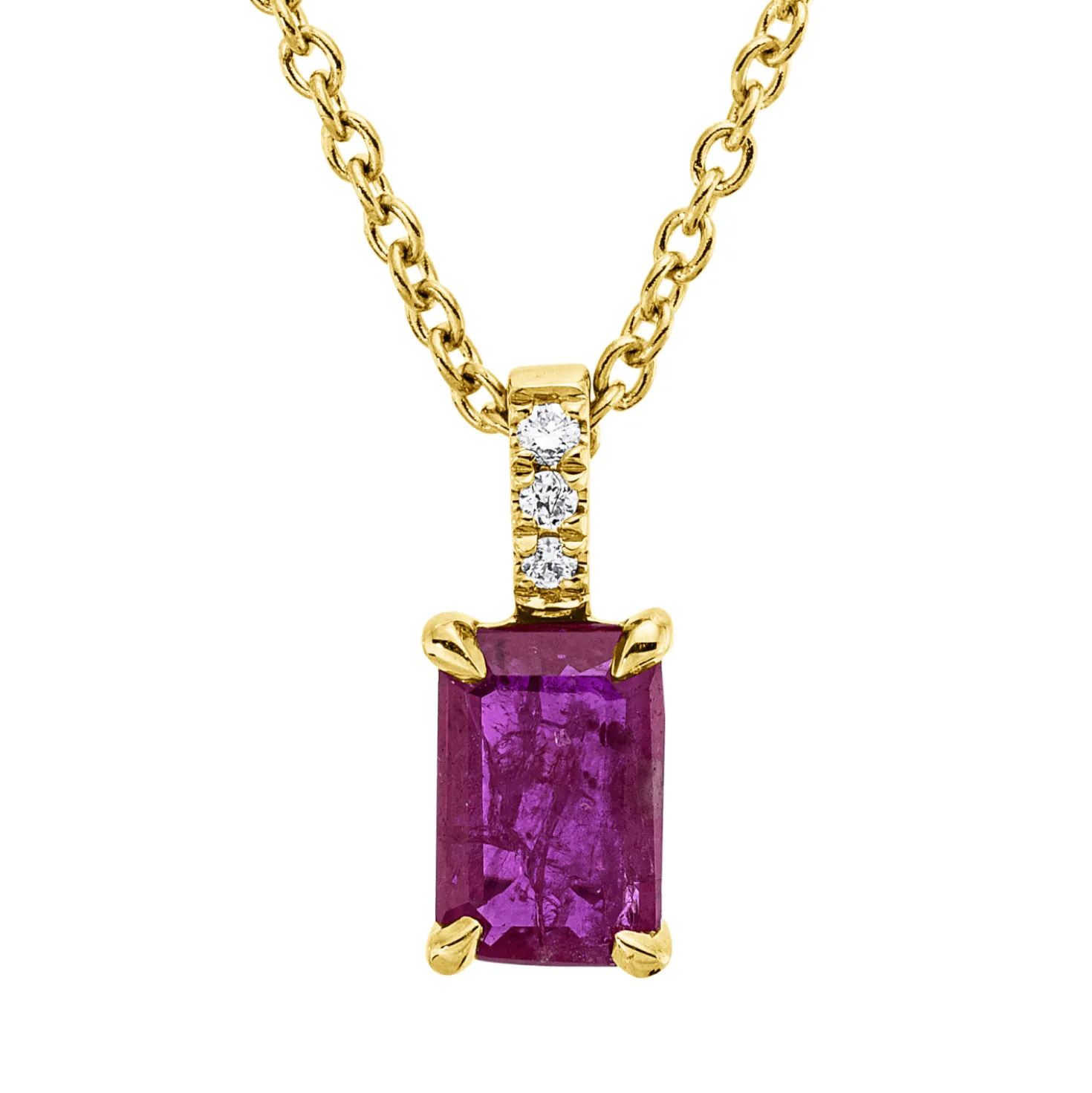 Collier aus 750 Gelbgold Rubin 0,63ct rot 3 Brillanten 0,02ct TW-SI L:45cm