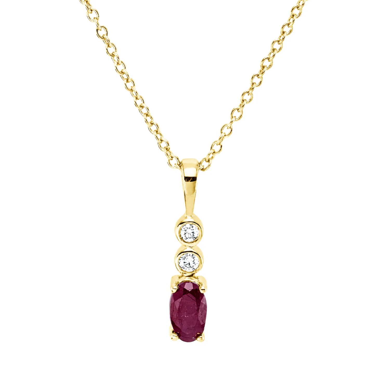 Collier aus 750 Gelbgold Rubin 0,28ct rot 2 Brillanten 0,03ct TW-SI L:45cm