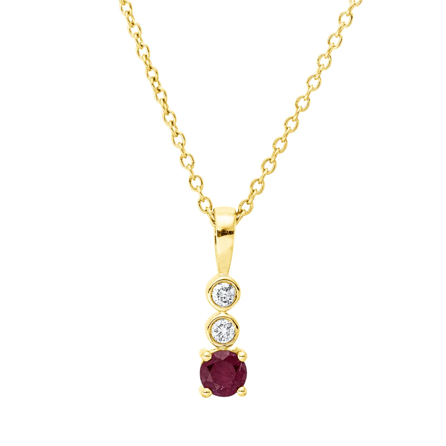 Collier aus 750 Gelbgold Rubin 0,16ct rot 2 Brillanten 0,03ct TW-SI L:45cm