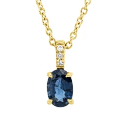 Collier aus 750 Gelbgold Saphir 0,46ct blau 3 Brillanten 0,02ct TW-SI L:45cm
