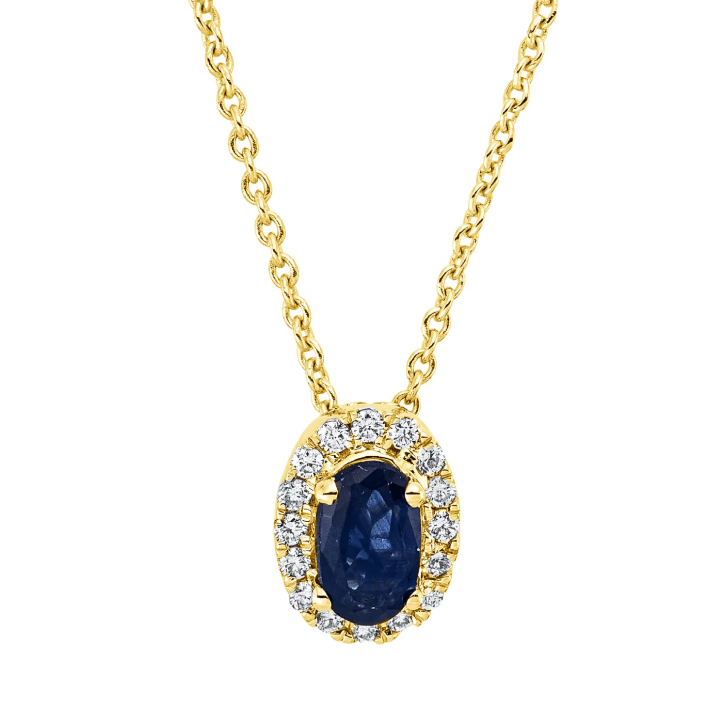 Collier aus 750 Gelbgold Saphir 0,31ct blau 16 Brillanten 0,06ct TW-SI L:45cm