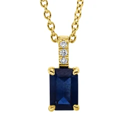 Collier aus 750 Gelbgold Saphir 0,65ct blau 3 Brillanten 0,02ct TW-SI L:45cm