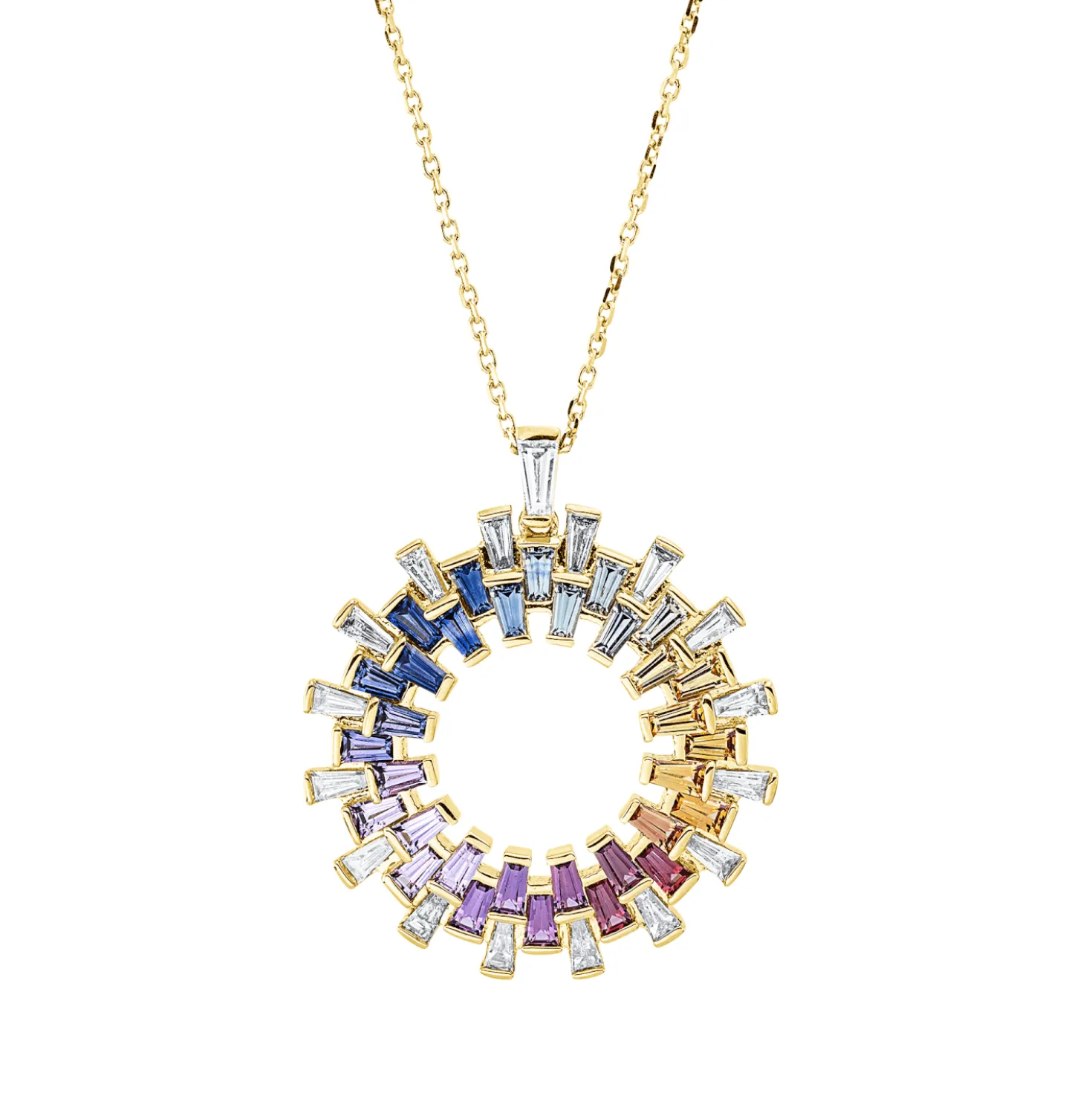 Collier aus 750 Gelbgold 32 Saphire 1,86ct mehrfarbig mit Diamanten L:45,7cm