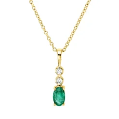 Collier aus 750 Gelbgold Smaragd 0,22ct grün 2 Brillanten 0,03ct TW-SI L:45cm