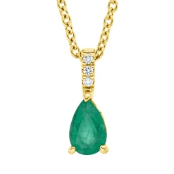 Collier aus 750 Gelbgold Smaragd 0,39ct grün 3 Brillanten 0,02ct TW-SI L:45cm