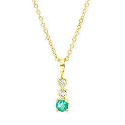 Collier aus 750 Gelbgold Smaragd 0,16ct grün 2 Brillanten 0,03ct TW-SI L:45cm