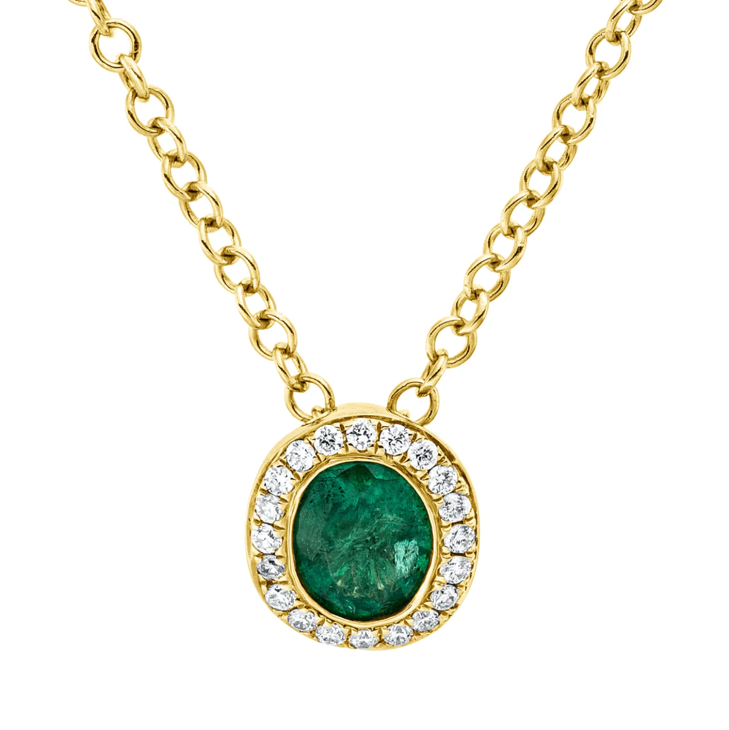 Collier aus 750 Gelbgold Smaragd 0,35ct grün 20 Brillanten 0,06ct TW-VSI L:45,7cm