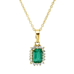 Collier aus 750 Gelbgold Smaragd 0,48ct grün 18 Diamanten 0,11ct TW-SI L:45cm