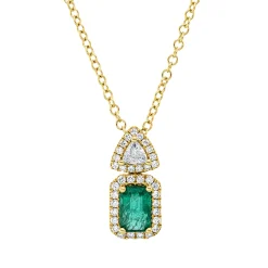 Collier aus 750 Gelbgold Smaragd 0,58ct grün 36 Diamanten 0,3ct TW-VSI L:45cm