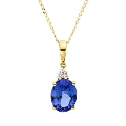 Collier aus 585 Gelbgold Tansanit 2,07ct blau 3 Brillanten 0,04ct TW-SI L:45,7cm